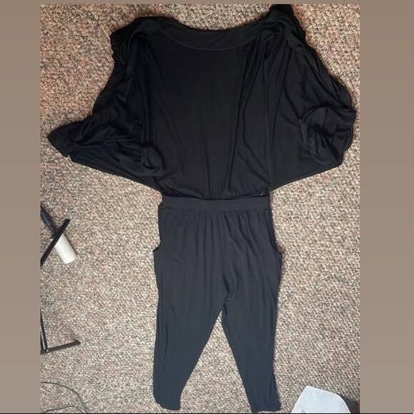 Bobi black Los Angeles black jogger jumpsuit. Unique wrap top - Picture 2 of 8